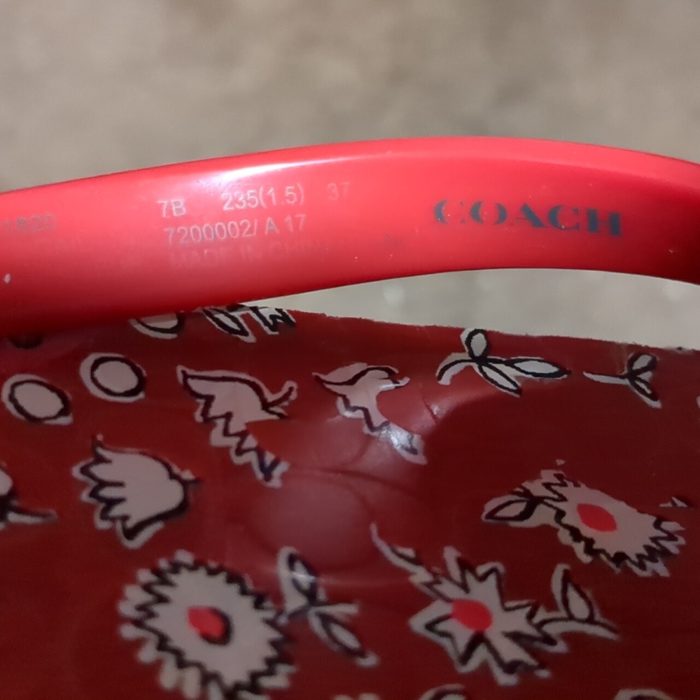 Coach Red Floral Abbigail Flip flops EUC
